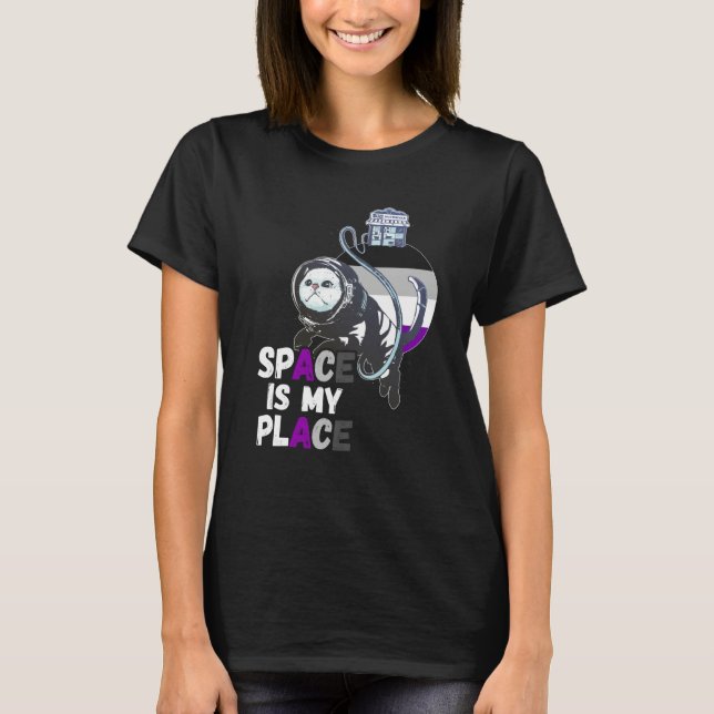 T-shirt Asexual Astronaut Cat Retro Space Is My Place Ace  (Devant)