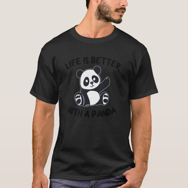 T-shirt Asia Cute Love Panda Pun Bear Black White  3 (Devant)