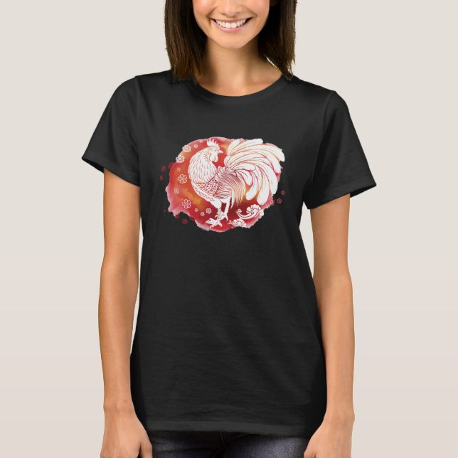 T-shirt Asian Rooster Chinese Zodiac Fancy Red Rooster (Devant)