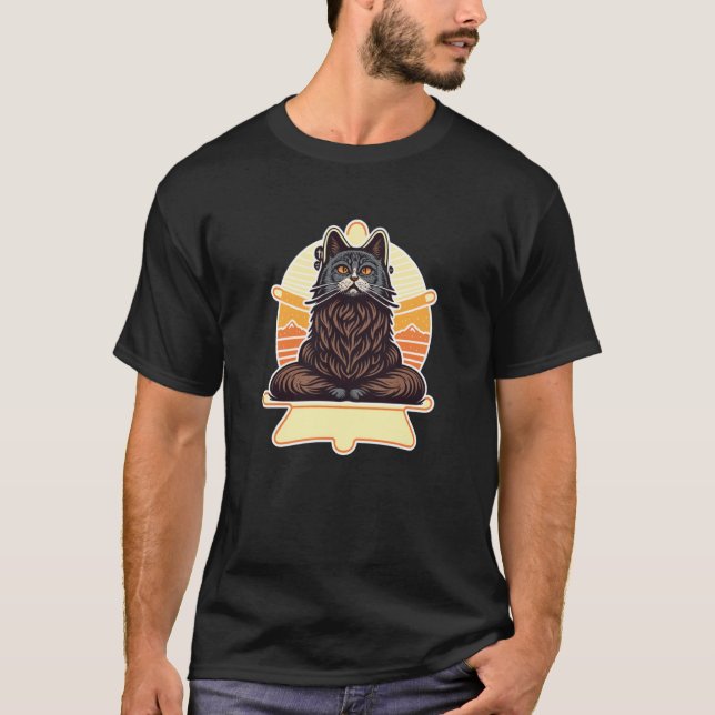 T-shirt Asian Yoga Cat Deep in Meditation and Relaxation (Devant)
