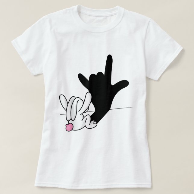 T-shirt ASL Bunny Réflexion I Love You Hand Sign Language (Design devant)