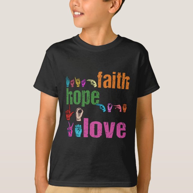 T-shirt ASL Faith Hope Love American Sign Language Christi (Devant)