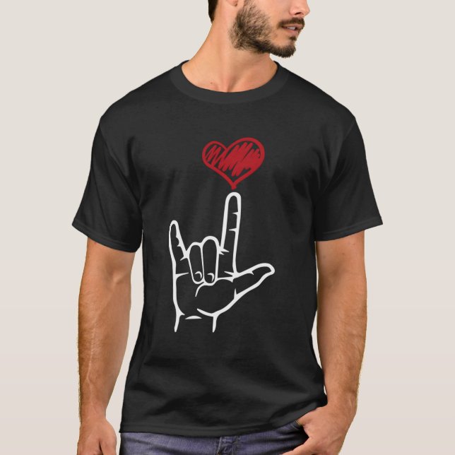 T-shirt Asl I Love You Hand He American Sign Language (Devant)