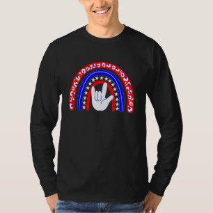 T-shirt Asl I Love You Rainbow Usa Drapeau Langue des sign