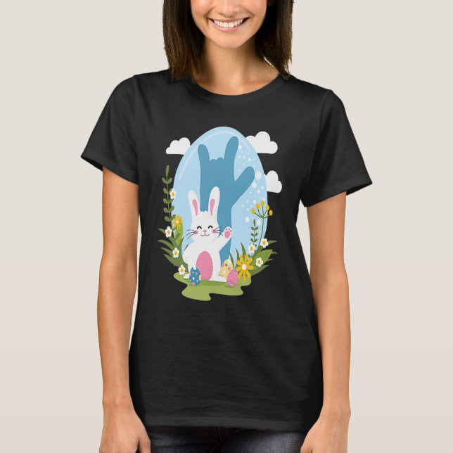 T-shirt ASL Lapin Pâques Réflexion I Love You Hand Sign L (Devant)