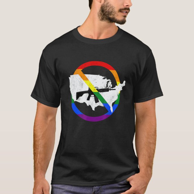 T-shirt Assault Weapon Ban Sign  Map of USA  Rainbow Flag  (Devant)