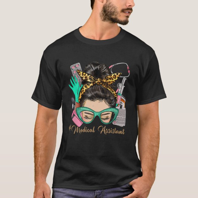 T-shirt Assistant Médicale Messy Bun Afro Coiffeuse (Devant)