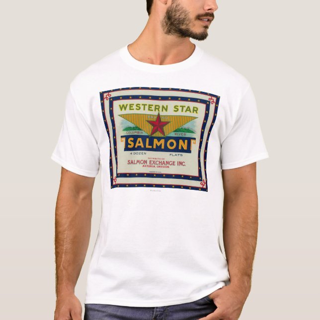 T-shirt Astoria, Orégon - étiquette saumoné de caisse (Devant)