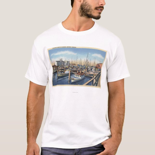 T-shirt Astoria, Orégon - flotte de pêche dans le port (Devant)