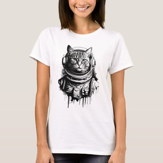T-shirt Astronaut Cat Ink Art (Devant)
