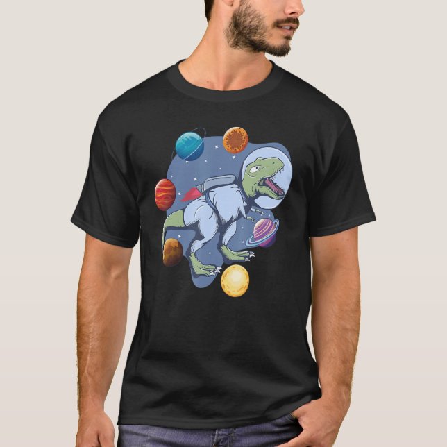 T-shirt Astronaut Dinosaur In Space Travel Galaxy Dinosaur (Devant)