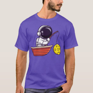 T-shirt Astronaut Fishing Moon On Boat Cartoon