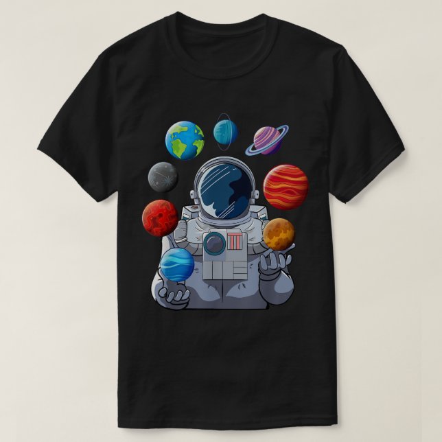 T-shirt Astronaut Juggling Planets Art (Design devant)