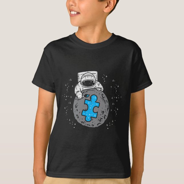 T-shirt Astronaut Moon Blue Puzzle Piece Sensibilisation s (Devant)