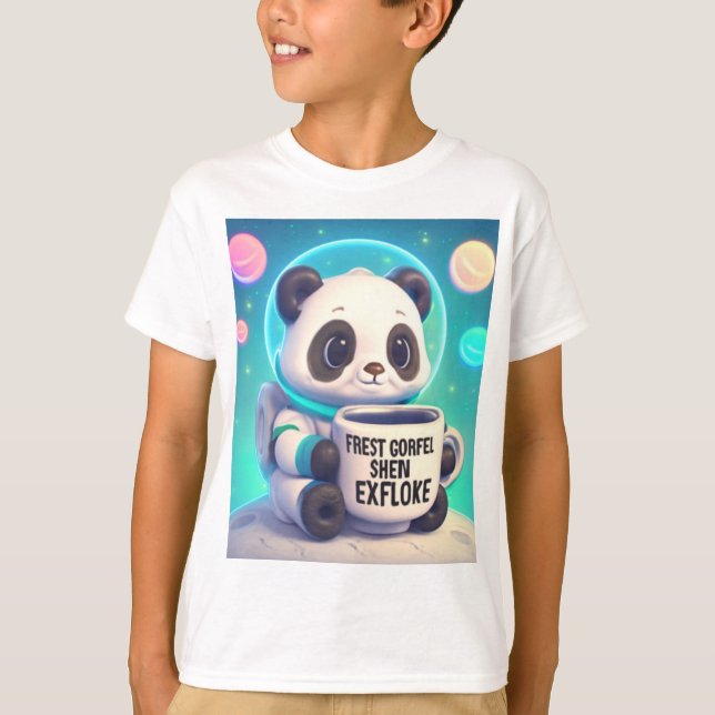 T-shirt Astronaut Pastel Space Panda avec café (Devant)