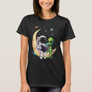 T-shirt Astronaut Reading Book to Alien Moon Space Astrono