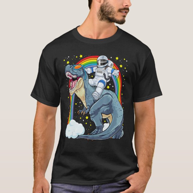 T-shirt Astronaut Riding Dinosaur Rex Astro Space Dino Pre (Devant)