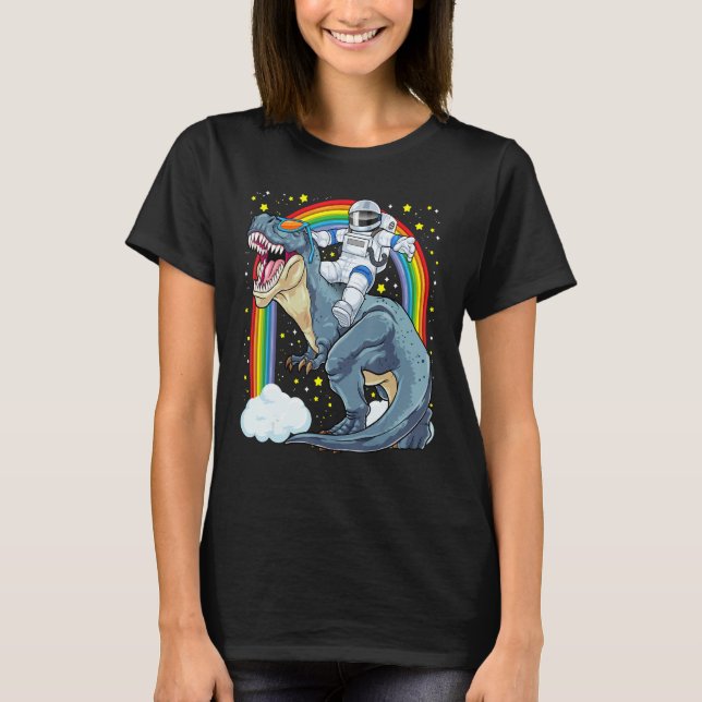 T-shirt Astronaut Riding Dinosaur Rex Astro Space Dino Pre (Devant)