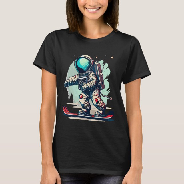 T-shirt Astronaut Sur Le Snowboard Amusant Astronaut Ski S (Devant)