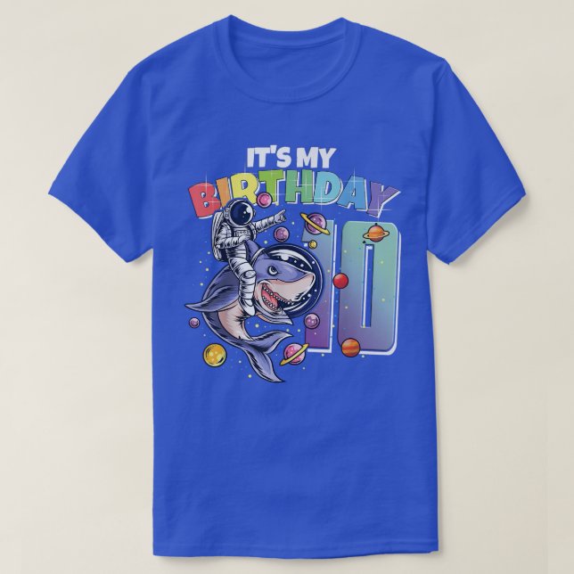 T-shirt Astronaut sur requin 10e anniversaire garçon fille (Design devant)