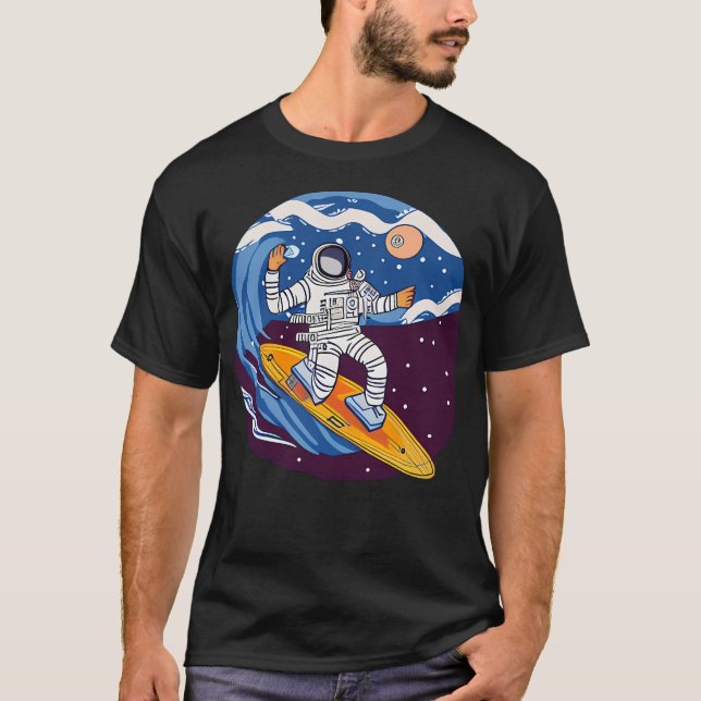 T-shirt Astronaut Surfant Dans L'Espace (Devant)