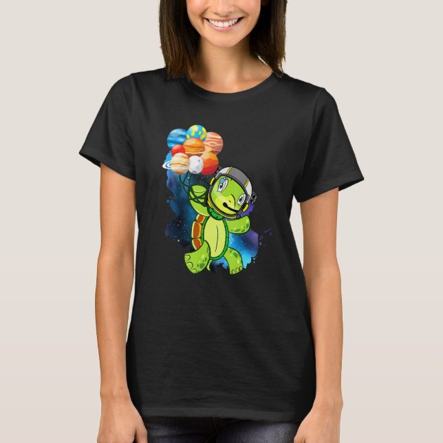 T-shirt Astronaut Turtle Funny Spaceturtle Holding Planet (Devant)