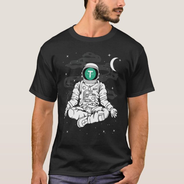 T-shirt Astronaut Yoga Tether Usdt Coin To The Moon Crypto (Devant)