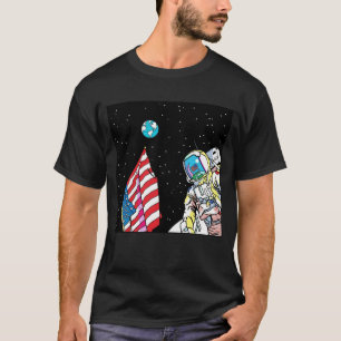 T-shirt Astronaute d'Apollo avec Drapeau et Terre Pop Art