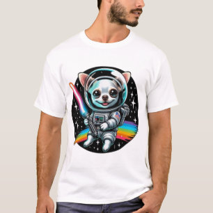 T-shirt Astronaute du Chihuahua avec un phare arc-en-ciel 