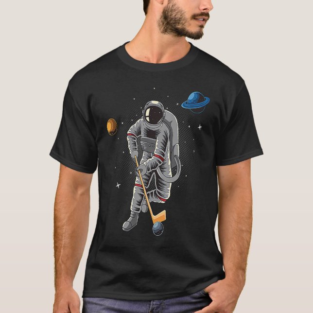 T-shirt Astronaute jouant au hockey sur les planètes spati (Devant)