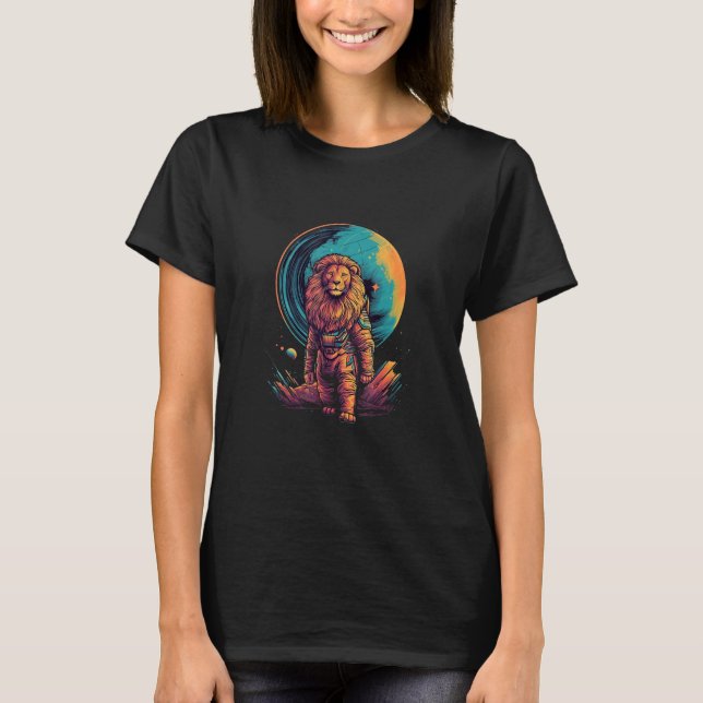 T-shirt Astronaute Lion Espace Lune Cosmonaute Futuriste R (Devant)