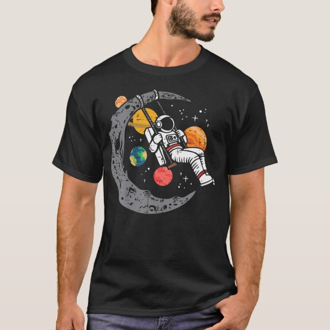T-shirt Astronaute Lune planètes à voile Espace Galaxie Fe (Devant)