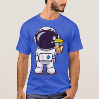 T-shirt Astronaute mignon tenant un cartoon de thé au lait