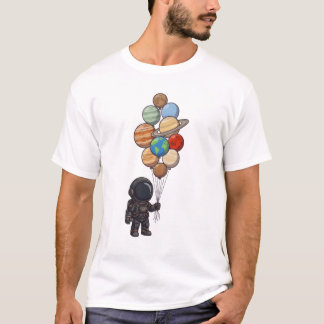 T-shirt Astronaute tenant un ballon de planète du système