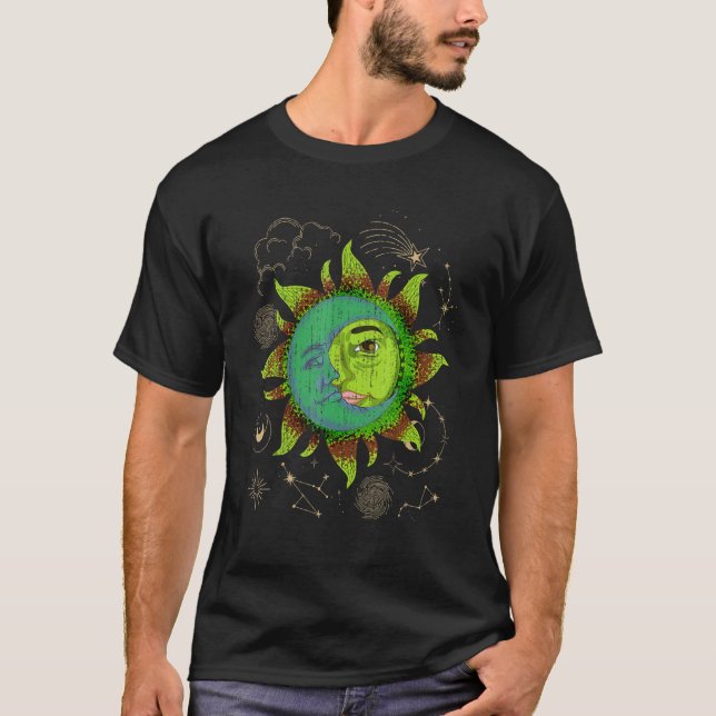 T-shirt Astronomy Crescent Moon Sun Universe Boho Astrolog (Devant)