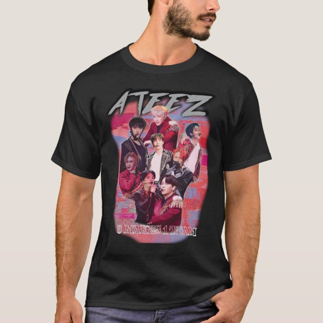 T-SHIRT ATEEZ KPOP MERCH ANCIEN RETRO KNOCK OFFRE UNE MERC (Devant)