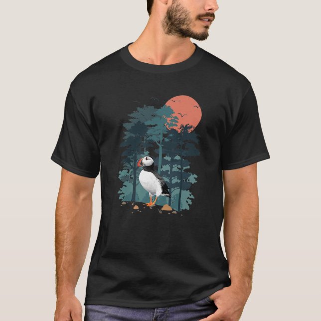 T-shirt Atlantic Puffin Mountain Sky Flying Ocean Sea-Bird (Devant)