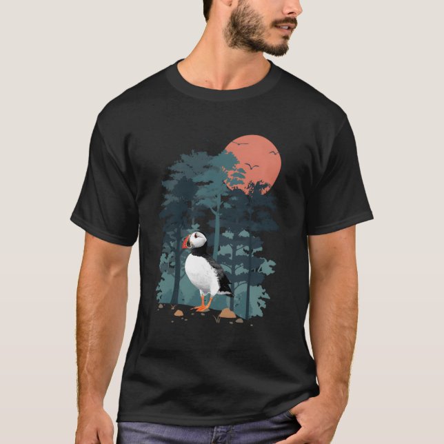 T-shirt Atlantic Puffin Mountain Sky Flying Ocean Sea-Bird (Devant)
