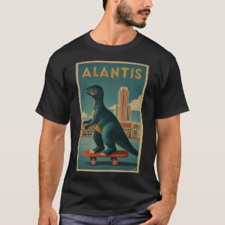 T-shirt « Atlantis » Art déco dino sur skateboard