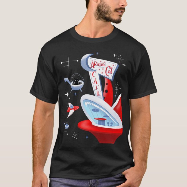 T-shirt Atomic Cat Café Retro Futuristic Kitty Spaceport (Devant)