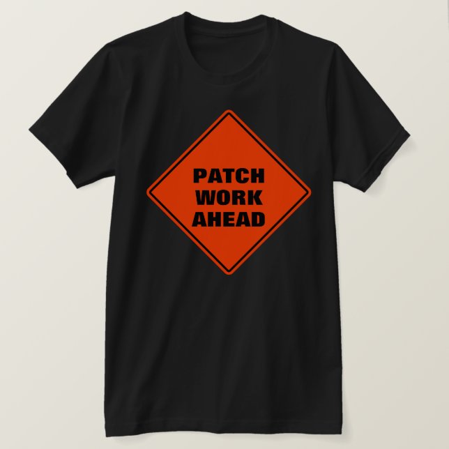 T-shirt Attention drôle panneau de route orange patchwork  (Design devant)