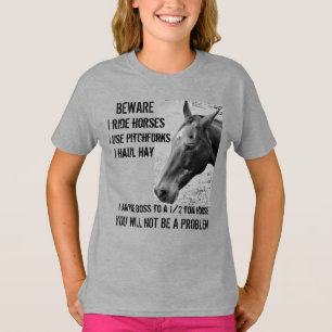 T-SHIRT ATTENTION - JE MARCHE LES CHEVAUX - FILLE