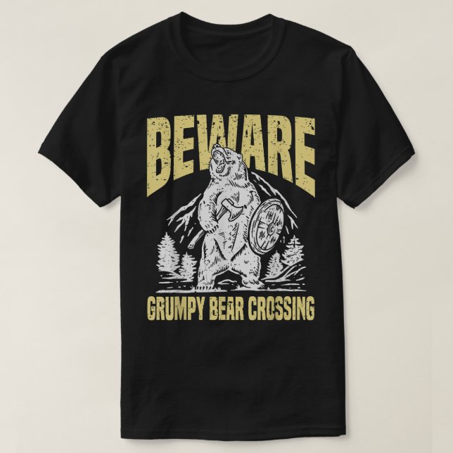T-shirt Attention Ours Grumpy Crossant Funny Grumpy Vieux  (Design devant)