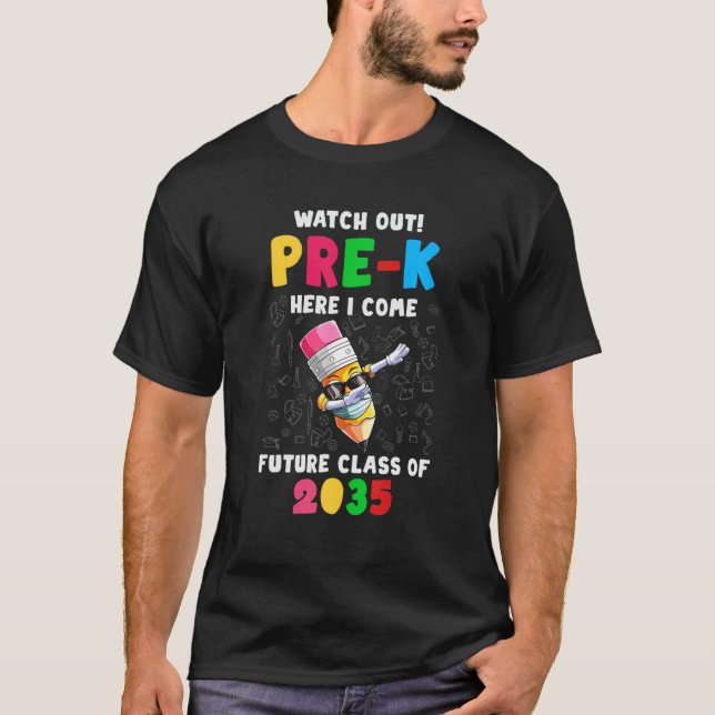 T-shirt Attention Pré-K Ici I Come Future Class 2035 (Devant)