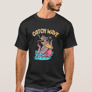 T-shirt Attraper une vague Surfeur Poulpe Squelette Planc