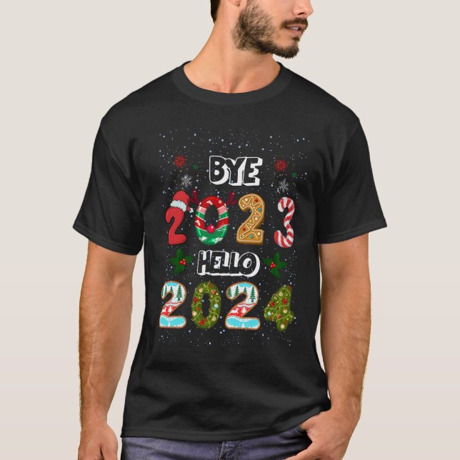 T-shirt Au revoir 2023 Bonjour 2024 Joyeux Nouvel An Drôle (Devant)