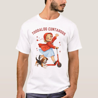 T-shirt Au revoir Cuntaroos Scooter Rétro Fille Avec Chiot