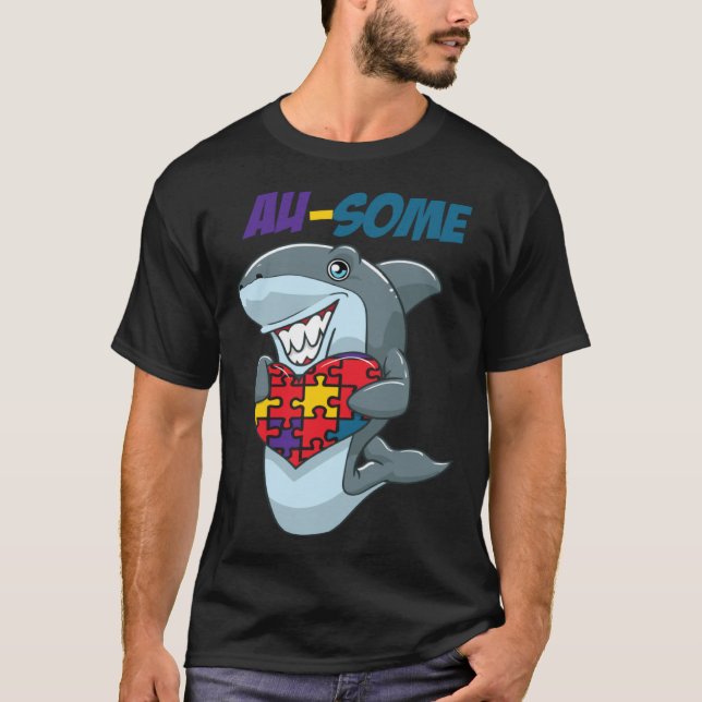 T-shirt Au Some Shark Awesome Autistic Puzzle Autism Aware (Devant)