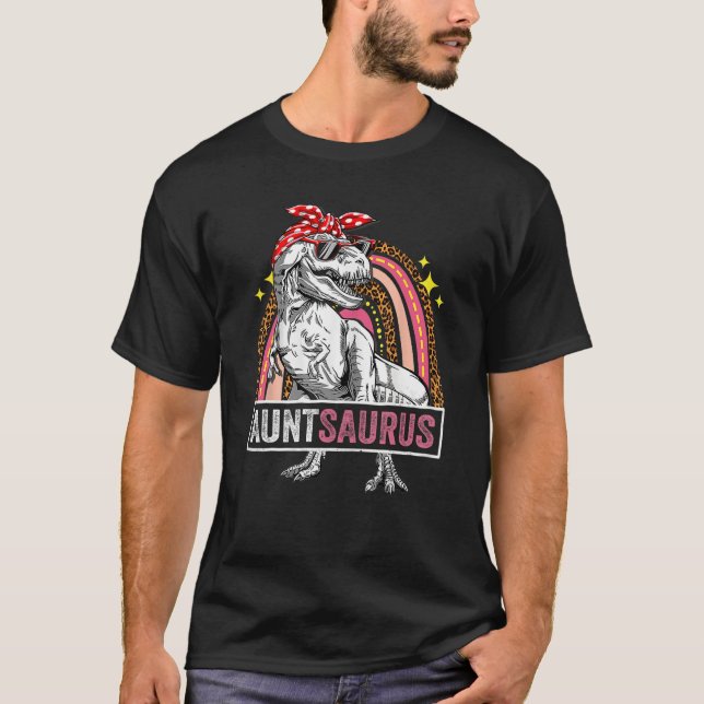 T-shirt Auntsaurus Rex Dinosaur Leopard Rainbow Saurus (Devant)