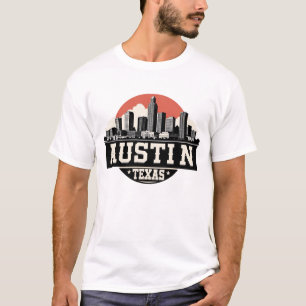 T-shirt Austin City Texas Skyline Retro Black & White Art